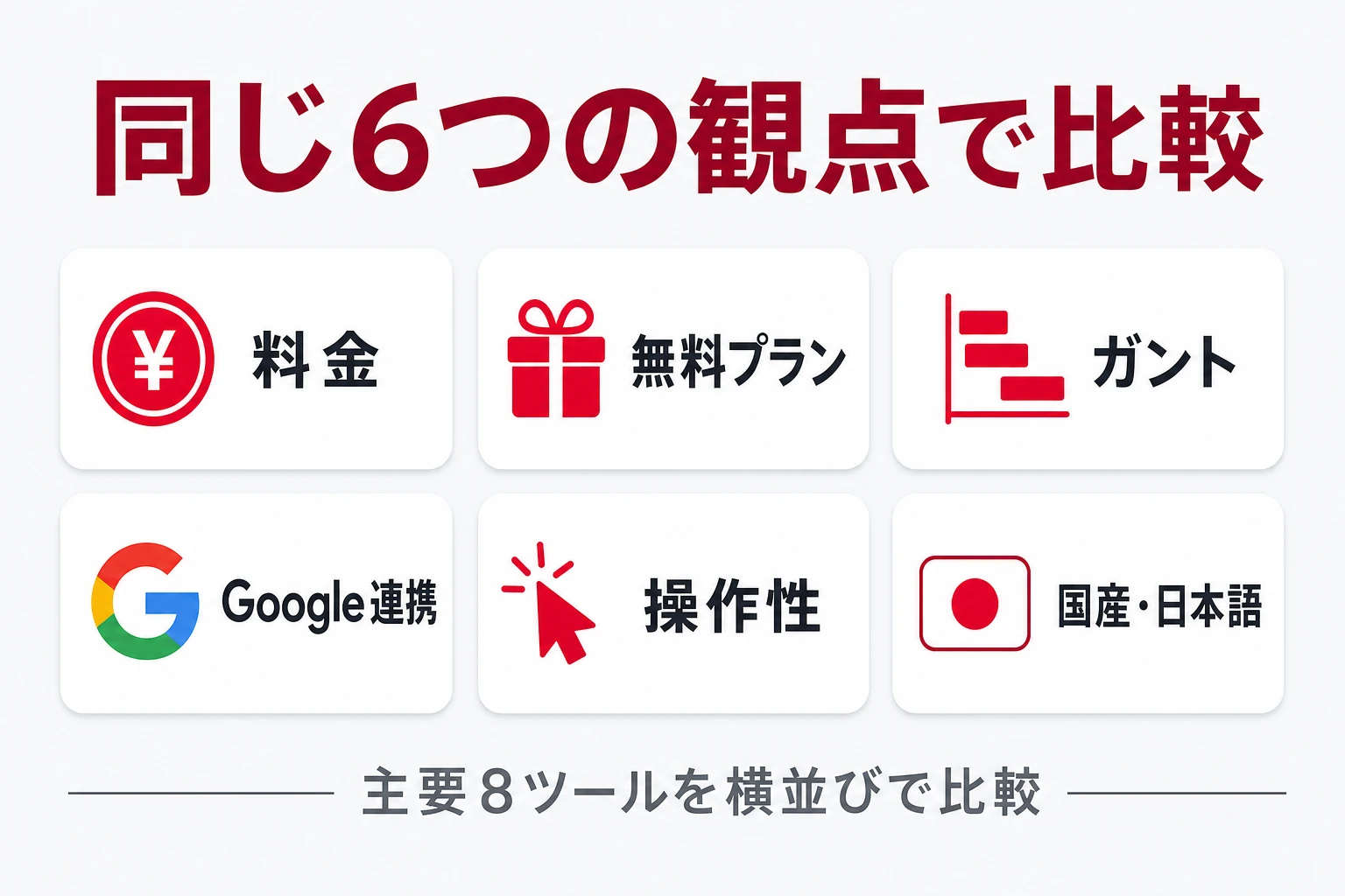 主要8ツールを同じ観点で比較する図