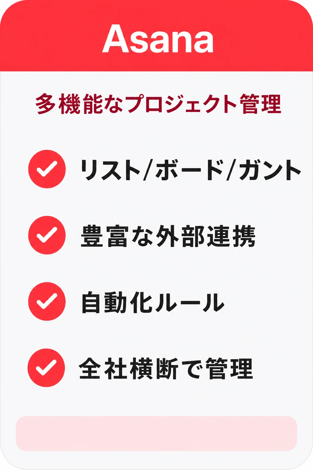 Asana(アサナ)の特徴:多機能で全社横断のプロジェクト進捗を管理したいチームに向くタスク管理ツール