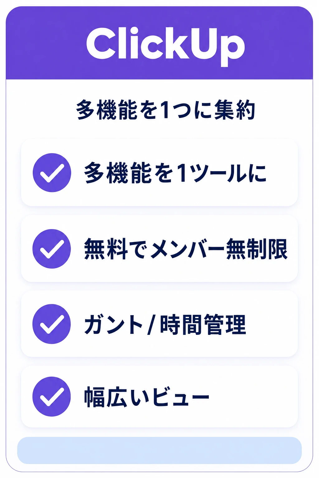 ClickUp（クリックアップ）の特徴：多機能を1つに集約してコストを抑えたいチームに向くタスク管理ツール