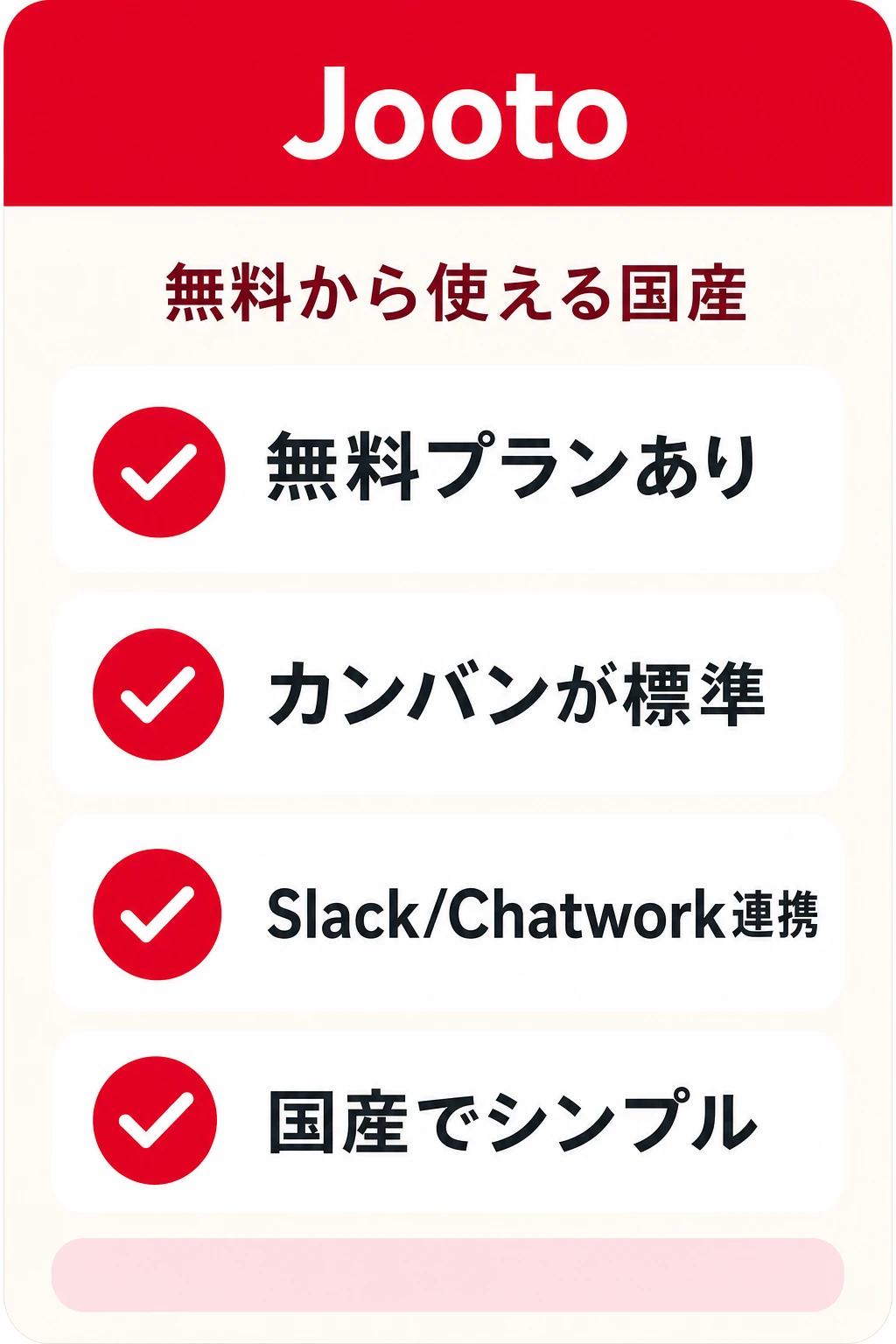 Jooto（ジョートー）の特徴：国産のカンバンで手軽に始めたいチームに向くタスク管理ツール