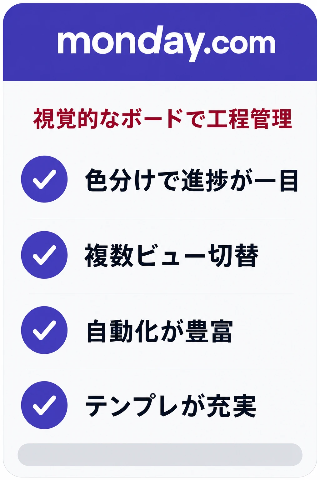 monday.com（マンデー）の特徴：色分けされた視覚的なボードで工程と進捗を管理したいチームに向くタスク管理ツール